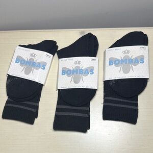 Bombas new Men's half calf Dark Gray stripes black athletic set of 3 Socks